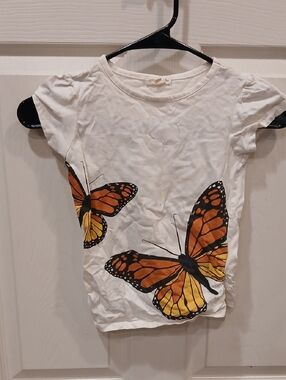 5/25 Girls' White Short-Sleeve Tee with Orange Butterfly Print
